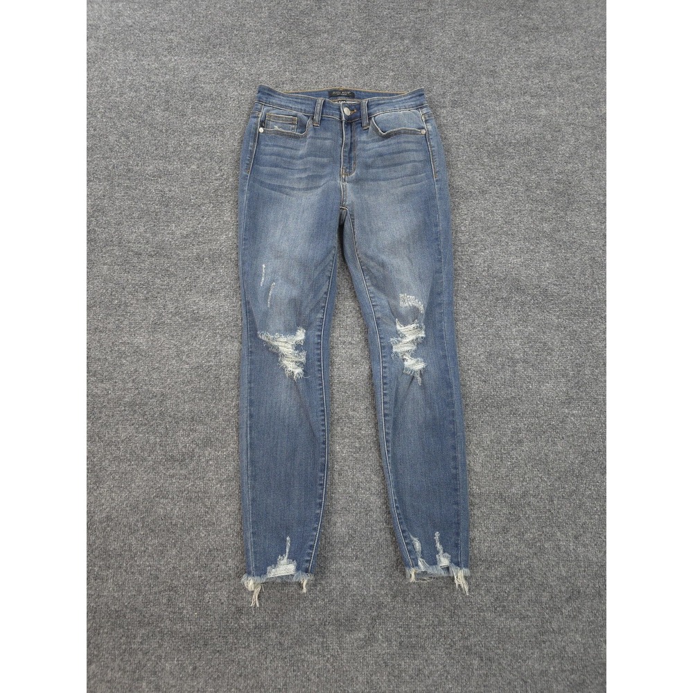 Judy Blue‎ Jeans Juniors 5/27 Blue Mid Rise Distressed Skinny Stretch Denim